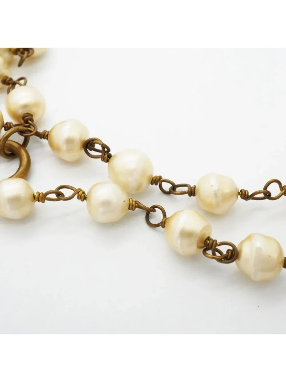 Chanel Necklace Vintage CC Logo Gold Plated Faux Pearl
